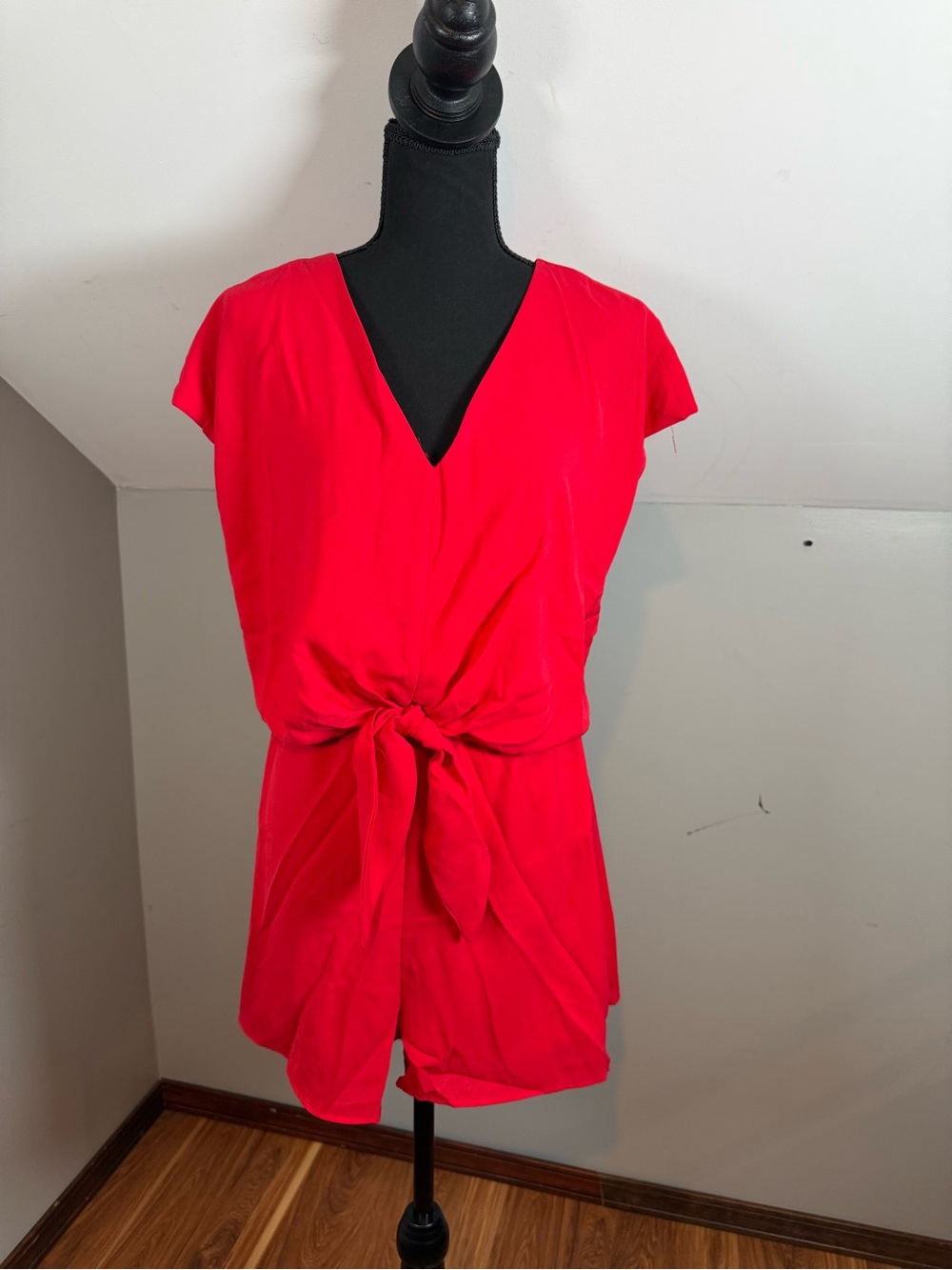 She + Sky Red V-Neck Tie-Front romper